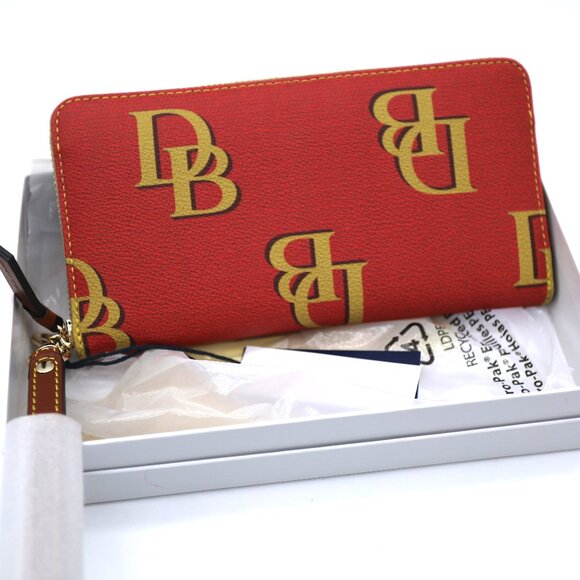 Dooney & Bourke Monogram Large Zip Around Red Wallet Women's Wristlet - Picture 1 of 7